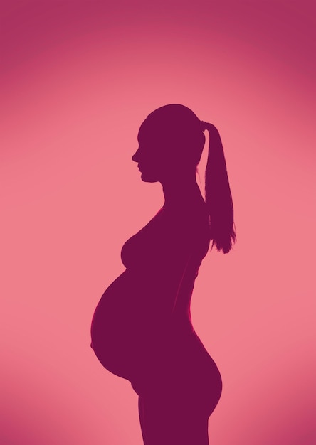 Digitally generated image of pregnant woman against pink background