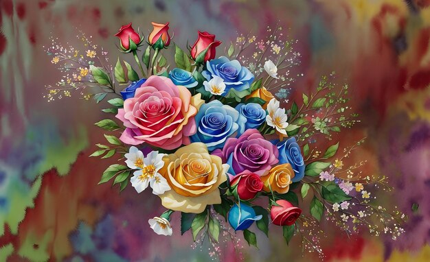 Digitally painted flower bouquet decorated with an abstract background