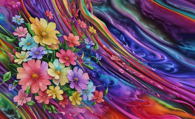 Digitally painted flower bouquet decorated with an abstract background