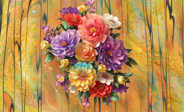 Digitally painted flower bouquet decorated with an abstract background