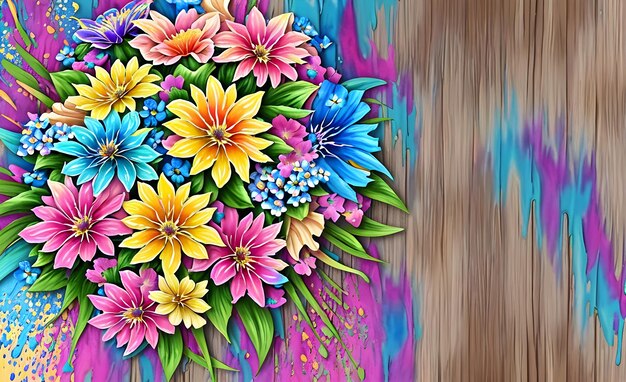 Digitally painted flower bouquet decorated with an abstract watercolor background