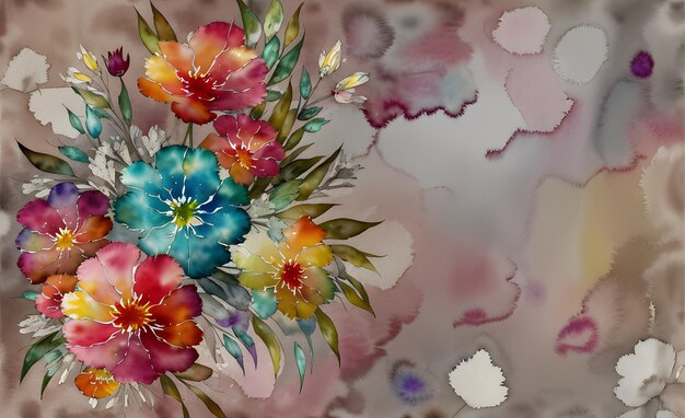 Digitally painted flower bouquet decorated with an abstract watercolor background