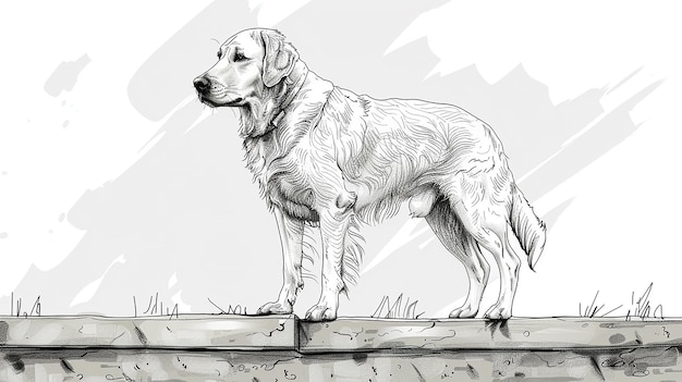 Photo dignified dog on ledge intricately handdrawn sketch