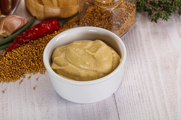 Dijon mustard sauce in the bowl