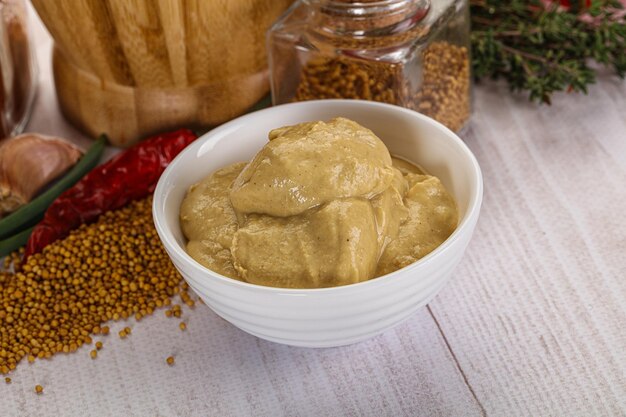 Dijon mustard sauce in the bowl