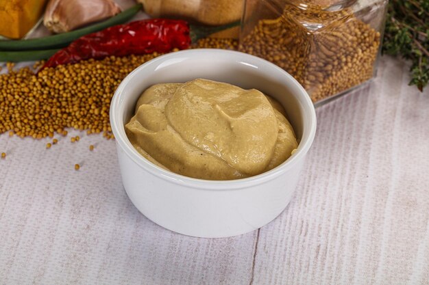 Dijon mustard sauce in the bowl