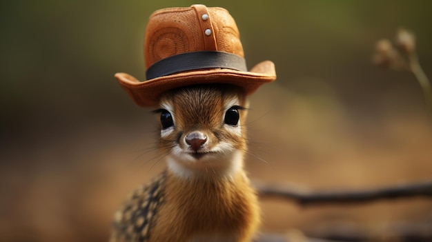 Photo a dikdik in small safari hat ar background