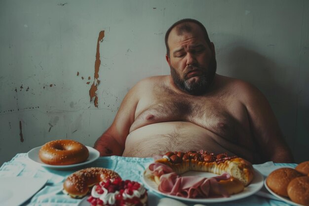 Foto dikke man met obesitas ongezond leefconcept