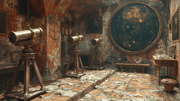 Photo a dilapidated observatory broken wallpaper