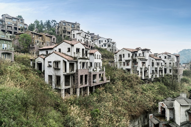 The dilapidated villas are in the outskirts