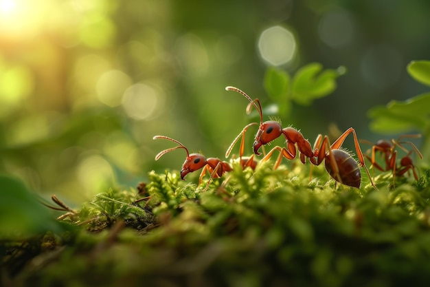 Photo diligent ants macro grass generate ai