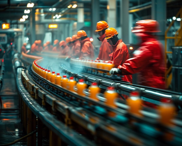 사진 산업 환경 에서 기계 를 조작 하는 부지런 한 공장 노동자 들