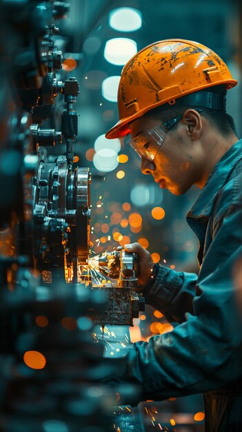 Diligent factory workers operating machinery in an industrial setting