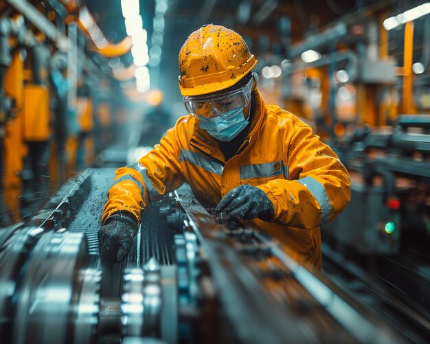 Photo diligent factory workers operating machinery in an industrial setting