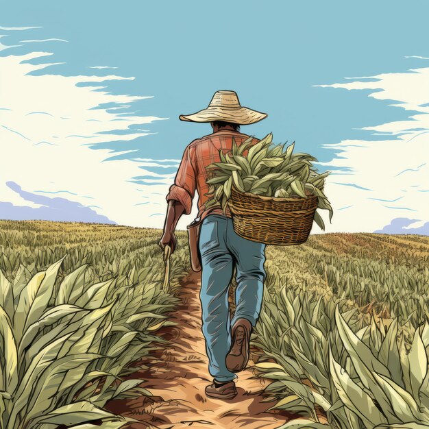 Photo the diligent mexican farm worker harvesting hope in the fields a vibrant cartoon story