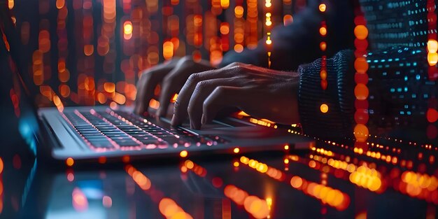 diligent programmer coding on laptop in contemporary tech workspace concept software development tech workspace coding challenges programmer lifestyle