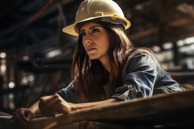 Diligent Woman at Construction Site Embracing Construction Work Generative Ai