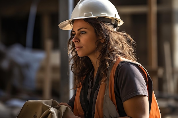 Diligent Woman at Construction Site Embracing Construction Work Generative Ai