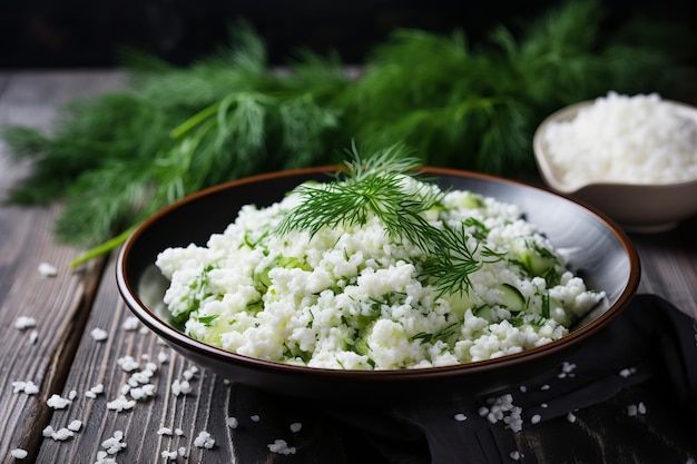 Dill Infused Cauliflower Rice of Couscous Een visuele verrassing in een witte schaal