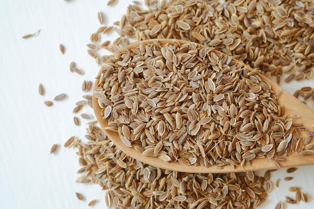 Dill Seeds on white background Is medicinal herbs and are grown for consumption