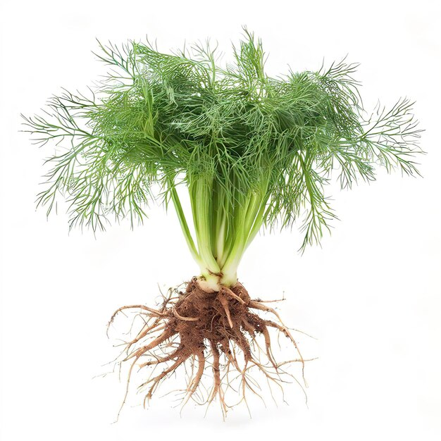 Dill with Roots Isolated on White Background