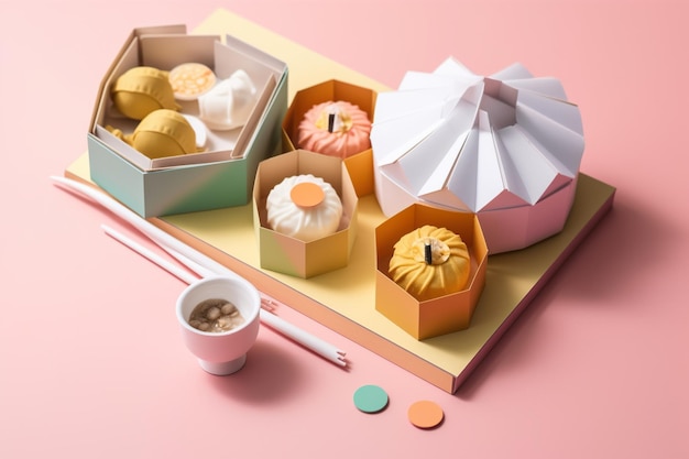 Foto dim sum cibo asiatico fantasia carta arte con colore pastello