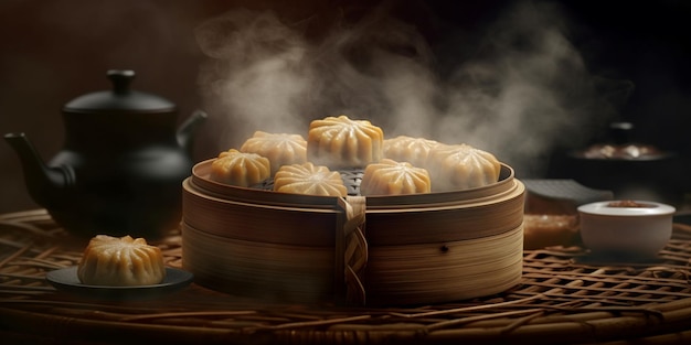 Dim sum is een traditioneel Chinees gerecht dat bestaat uit dumplings AI Generateand