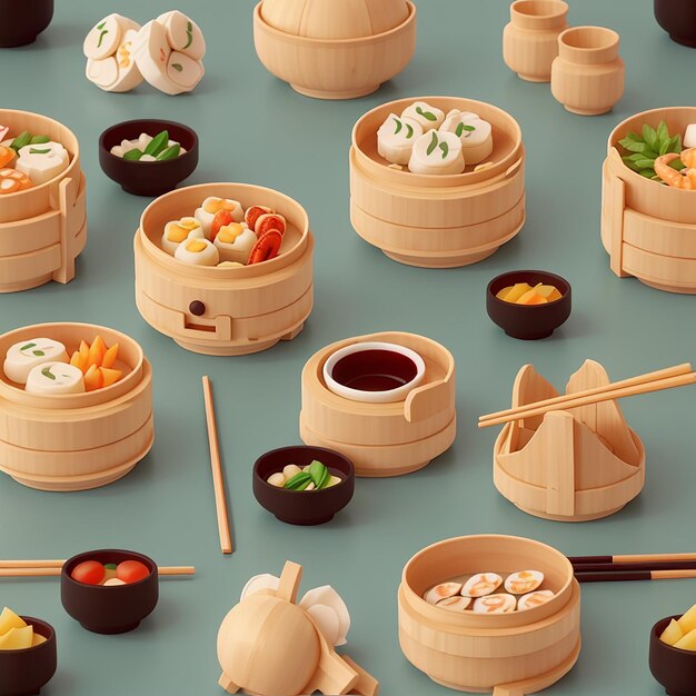 Photo dim sum with chopstick cartoon vector icon illustration food object icon concept isolated premium vector flat cartoon style