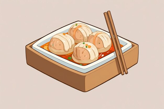 Dim Sum With Chopstick Cartoon Vector Icon Illustration