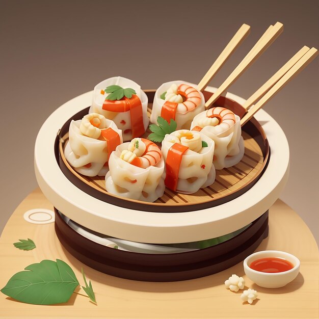 Photo dim sum with chopsticks vector illustration in flat style