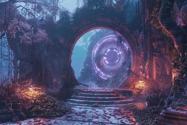 Dimensional nexus where portals connect realms of