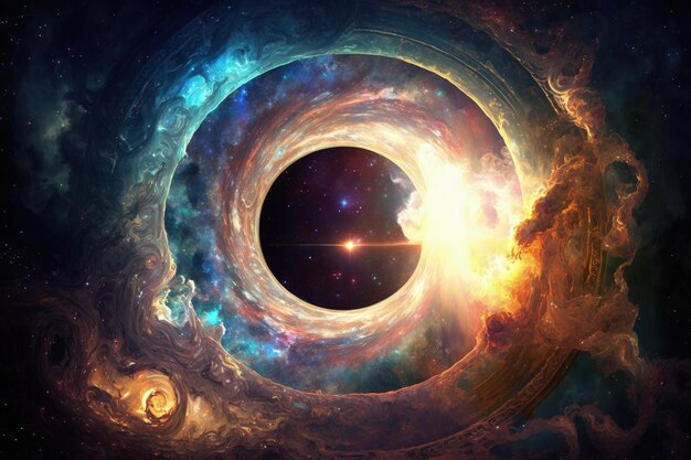 Dimensional portal in the middle of space wormhole incredible colors Generative AI