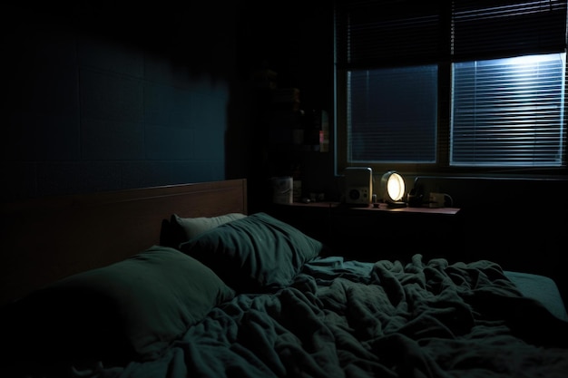 Photo a dimly lit bedroom with ambient night light on