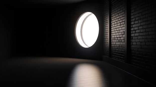 Тускло освещенная комната с круглым окном Генеративный ИИ