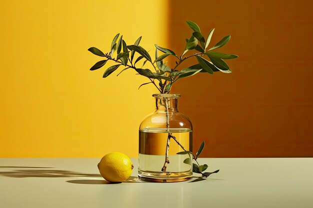 Dimona fruit and its twig with leaves in a glass jar