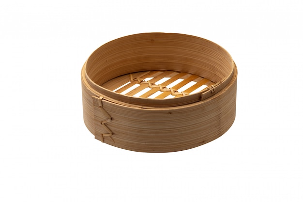 Dimsum container chinese japanese food  steam with clipping path on white 