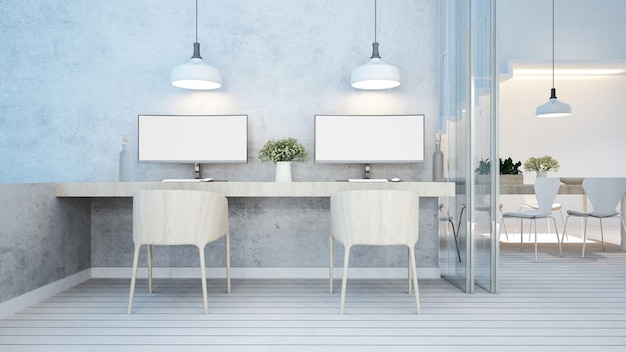 Dining area and workspace white tone in home or apartment