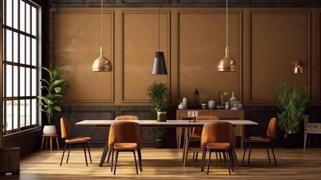 Dining room in a coffee shop on two tone wall background Generative AI