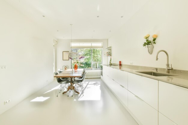 Dining room combined with a kitchen