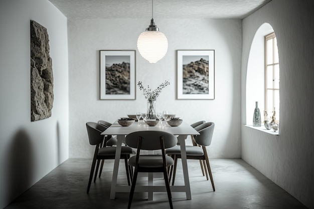 Photo dining room in light gray colors illustration ai generative