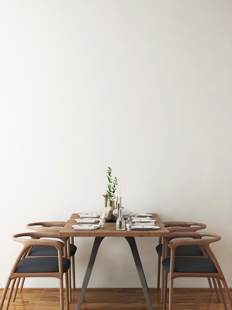 Dining room mockup with gray dining table set 3d illustration 3d render