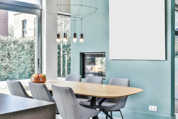 Dining room of a modern apartment with copyspace for advertisement