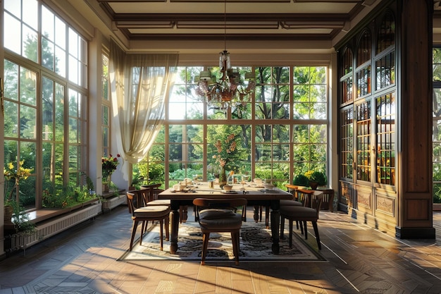 Dining room overlooking the garden octane render