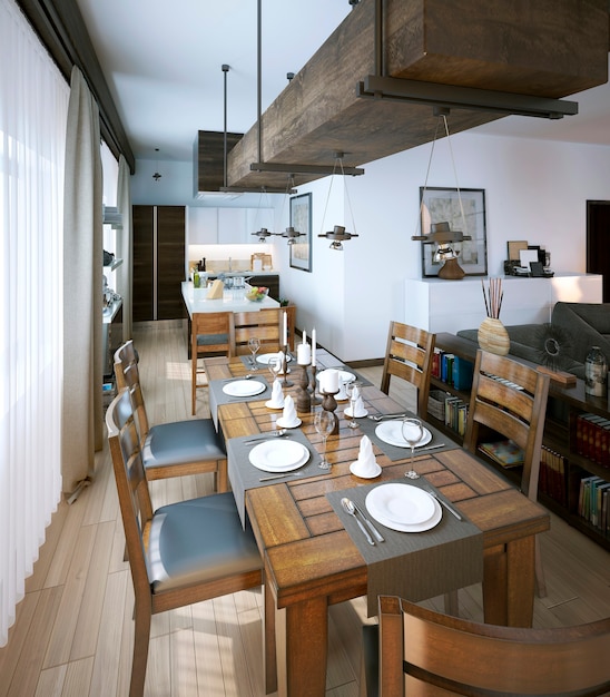 Photo dining room, rustic and modern style