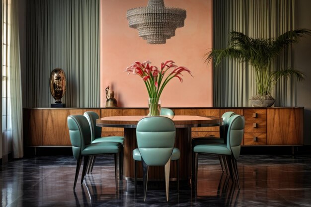 Photo a dining room set with art deco chairs and matching table