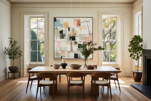 The dining room showcases a blank frame