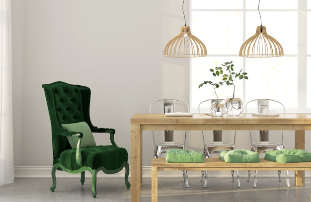 Photo dining room with green armchair