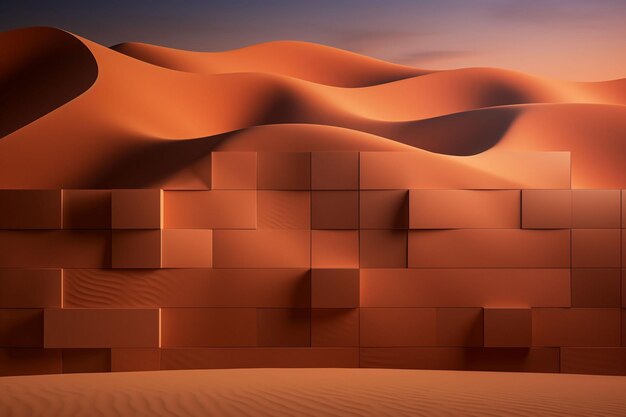 A dining room with a large desert wall mural