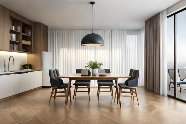 dining room with a table and chairs and a lamp