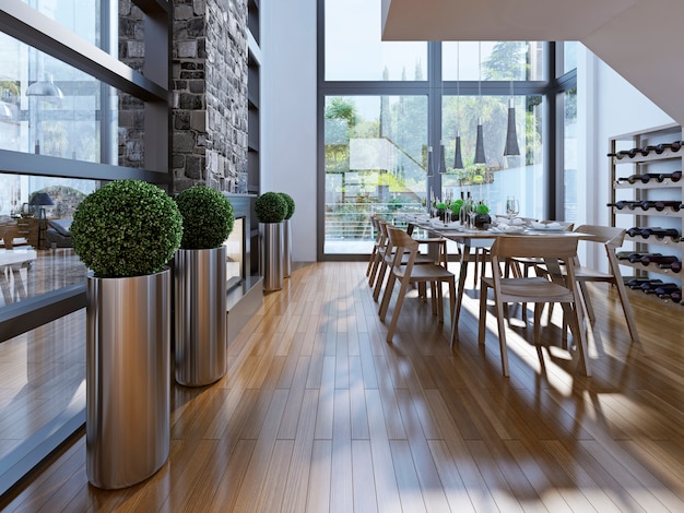 Dining room with wine rack loft style.